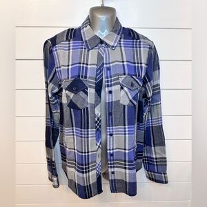 Blue and Gray Plaid Women’s Cotton Flannel Shirt